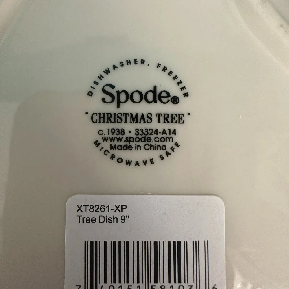 Spode Christmas Tree 9 Inch Tree Shaped Candy Dish S3324-A14 Green Trim Ceramic
